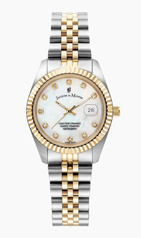 Jacques du Manoir Swiss Made quarts pols horloge staal met stalen band model JWL01204. 5 ATM waterdicht.