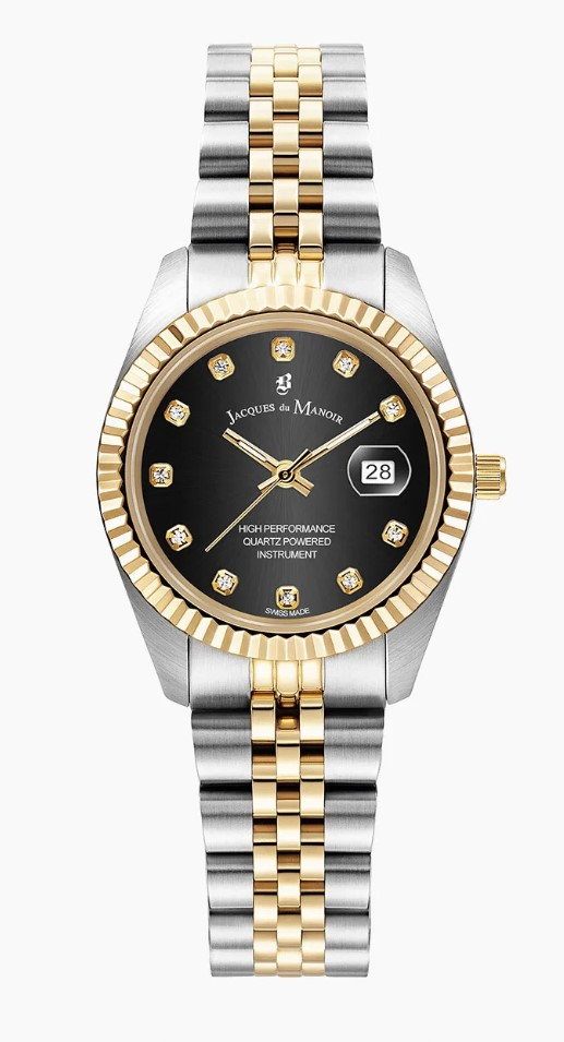 Jacques du Manoir Swiss Made quarts pols horloge staal met stalen band model JWL01207. 5 ATM waterdicht.