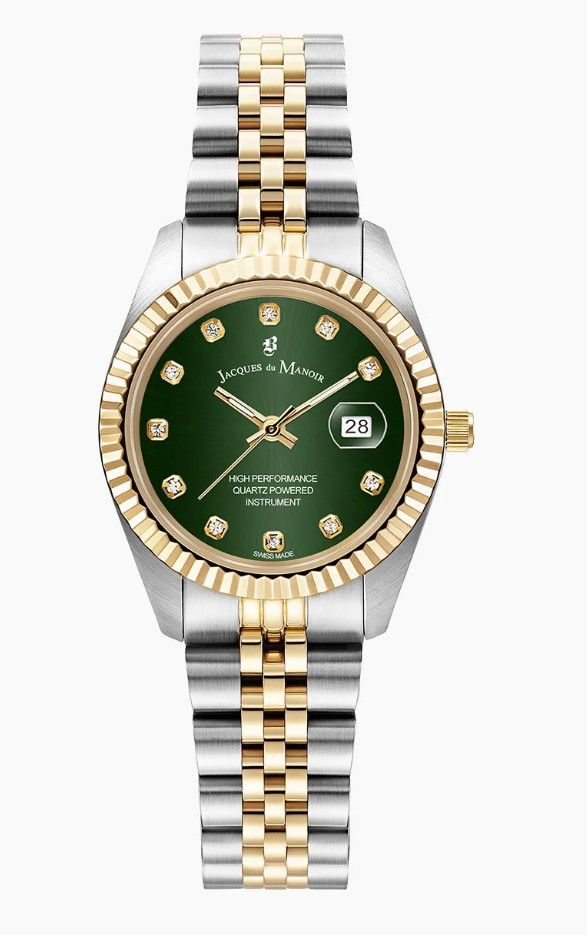 Jacques du Manoir Swiss Made quarts pols horloge staal met stalen band model JWL01206. 5 ATM waterdicht.