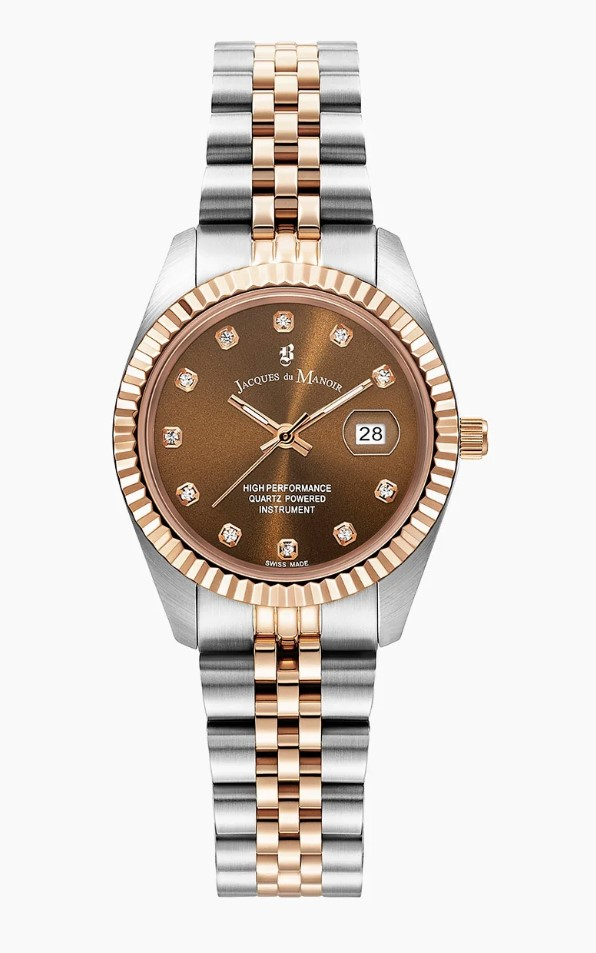 Jacques du Manoir Swiss Made quarts pols horloge staal met stalen band model JWL01202. 5 ATM waterdicht.