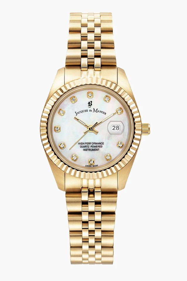 Jacques du Manoir Swiss Made quarts pols horloge staal met stalen band model JWL01203. 5 ATM waterdicht.