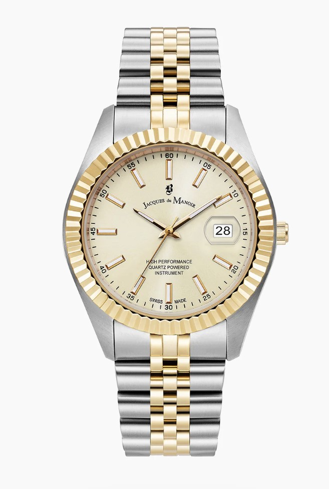 Jacques du Manoir Swiss Made quarts pols horloge staal met stalen band model JWN01704. 5 ATM waterdicht.