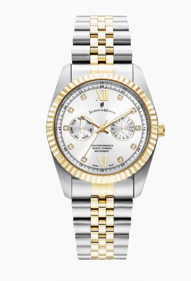 Jacques du Manoir Swiss Made quarts pols horloge staal met stalen band model JWN06102. 5 ATM waterdicht.