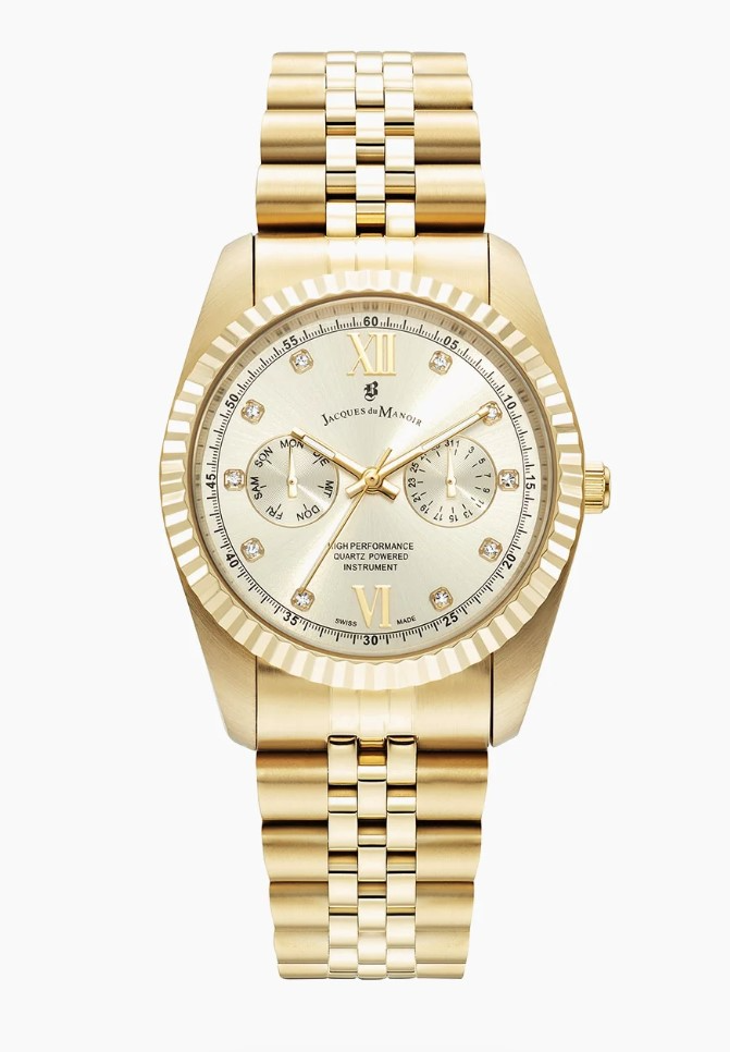 Jacques du Manoir Swiss Made quarts pols horloge staal met stalen band model JWN06103. 5 ATM waterdicht.