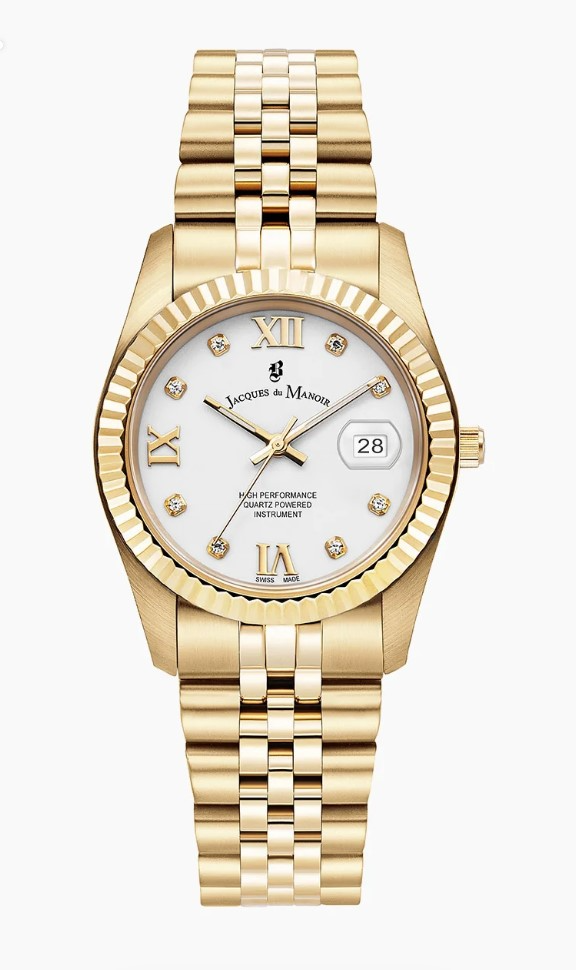 Jacques du Manoir Swiss Made quarts pols horloge staal met stalen band model JWL01306. 5 ATM waterdicht.