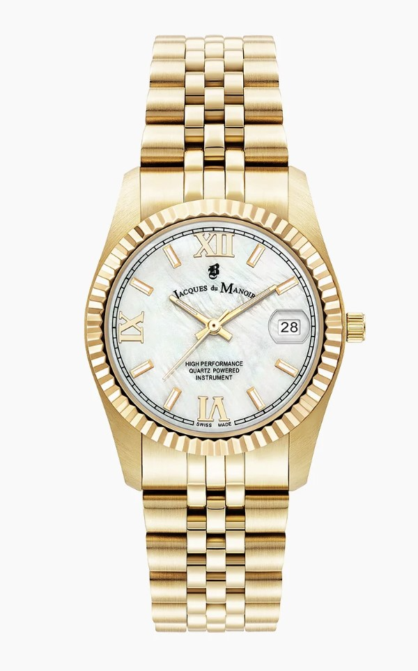 Jacques du Manoir Swiss Made quarts pols horloge staal met stalen band model JWL01302. 5 ATM waterdicht.