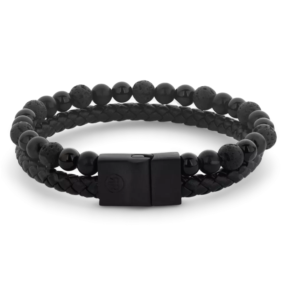 Deze Full Metal armband van Rebel and Rose is een combinatie armband van leer en beads die samenkomen in een 12 mm brede edelstalen sluiting. De kralen (Agaat, Onyx, Lava) zijn 6mm en de leren band is 5mm breed. De unieke (PSR*) sluiting bestaat uit twee delen die perfect in elkaar vallen, zonder dat daar hulpmiddelen als magneten voor nodig zijn. Meet je polsomtrek op en kijk in de maattabel voor de juiste keuze.