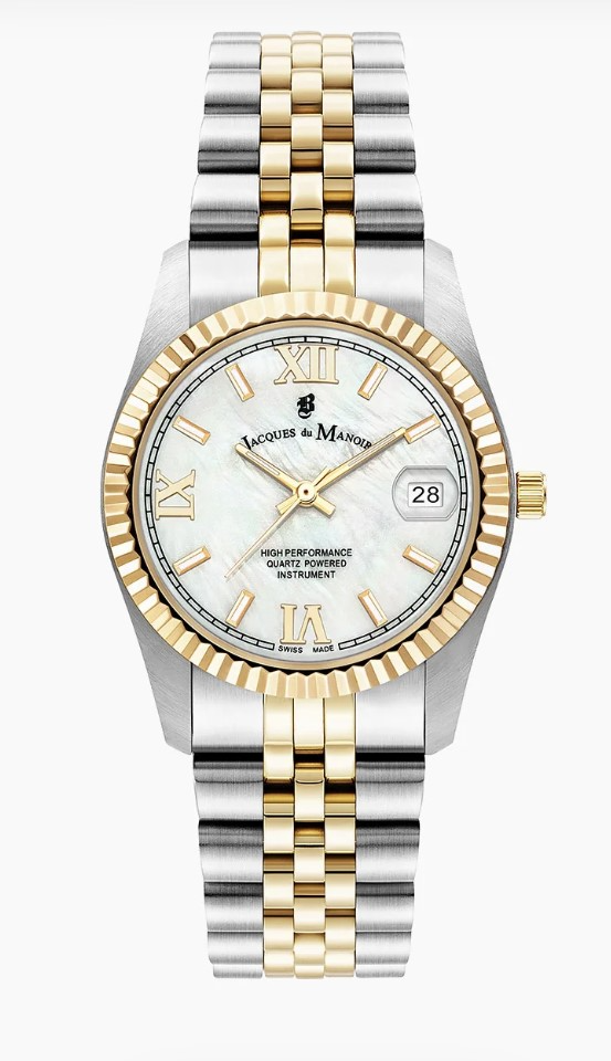 Jacques du Manoir Swiss Made quarts pols horloge staal met stalen band model JWL01303. 5 ATM waterdicht.