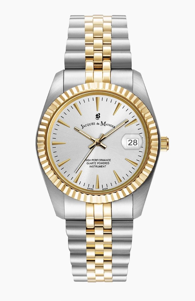 Jacques du Manoir Swiss Made quarts pols horloge staal met stalen band model JWG02201. 5 ATM waterdicht.
