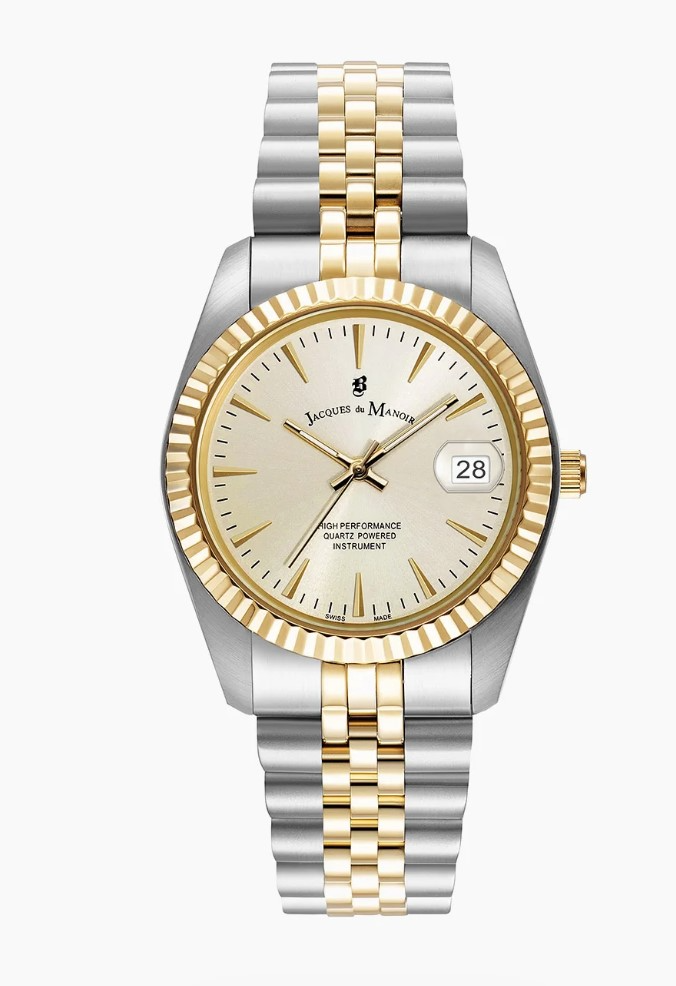Jacques du Manoir Swiss Made quarts pols horloge staal met stalen band model JWG02202. 5 ATM waterdicht.