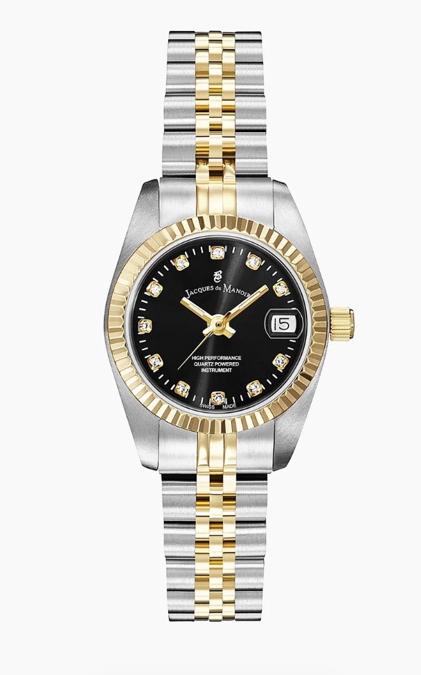 Jacques du Manoir Swiss Made quarts pols horloge staal met stalen band model NRO.20. 5 ATM waterdicht.