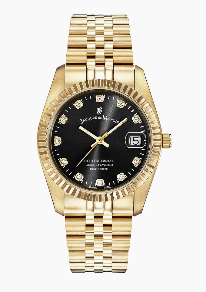 Jacques du Manoir Swiss Made quarts pols horloge staal met stalen band model NRO.21. 5 ATM waterdicht.