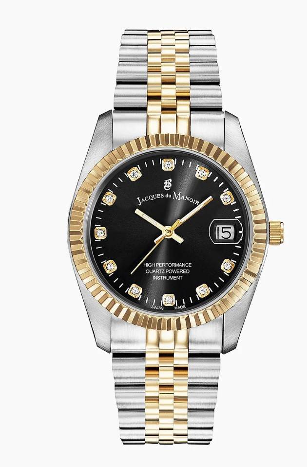 Jacques du Manoir Swiss Made quarts pols horloge staal met stalen band model NRO.19. 5 ATM waterdicht.
