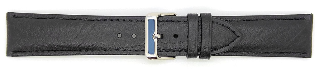 Echte zwarte kalf lederen nek horlogeband met bijpassende zwarte stiksels en gladde zwarte voering.