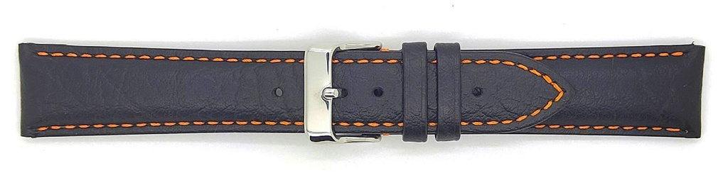 Echte zwarte kalf lederen nek horlogeband met oranje stiksels en gladde zwarte voering.