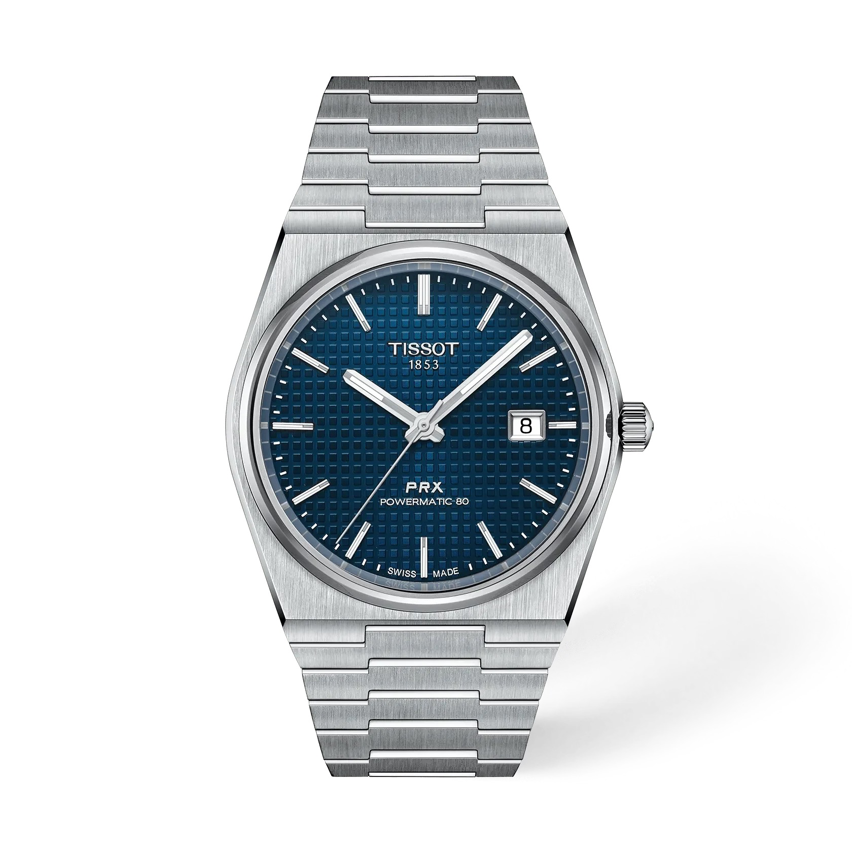 Polshorloge Tissot model PRX Chrono met blauwe wijzerplaat en stalen band