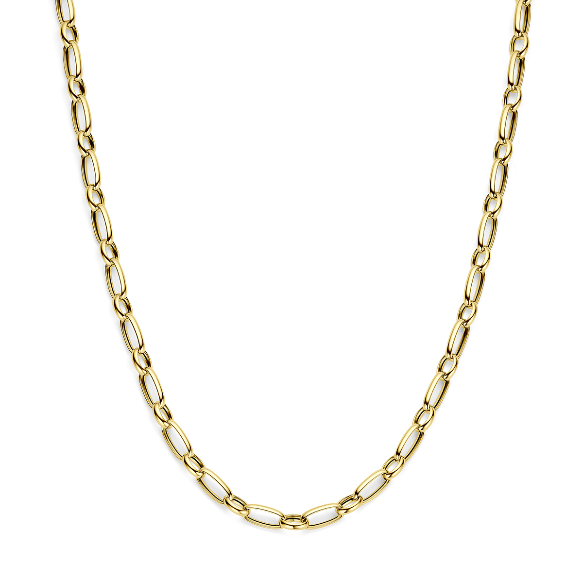 9k Geelkleurig collier met een schakelbreedte van 5.7mm. Het collier heeft een lengte van 45cm en is uitgevoerd met een karabijnsluiting.