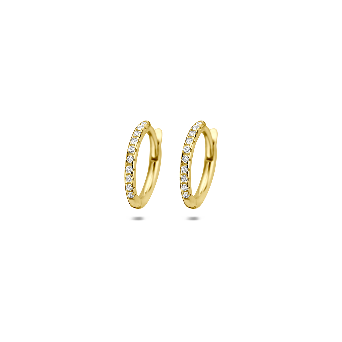 9k Geelkleurige klapoorringen met zirkonia. De klapoorringen hebben een buisdikte van 1.5mm.