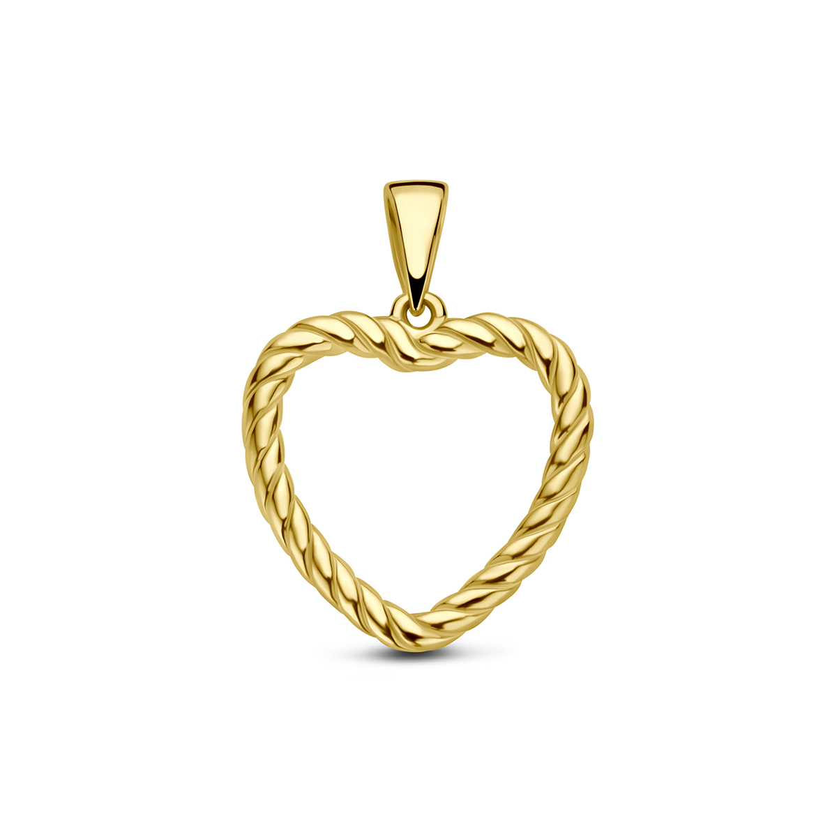 9k Geelkleurige hanger in de vorm van een hart. De hanger heeft een hoogte van 12mm excl. oogje en een breedte van 12mm.
