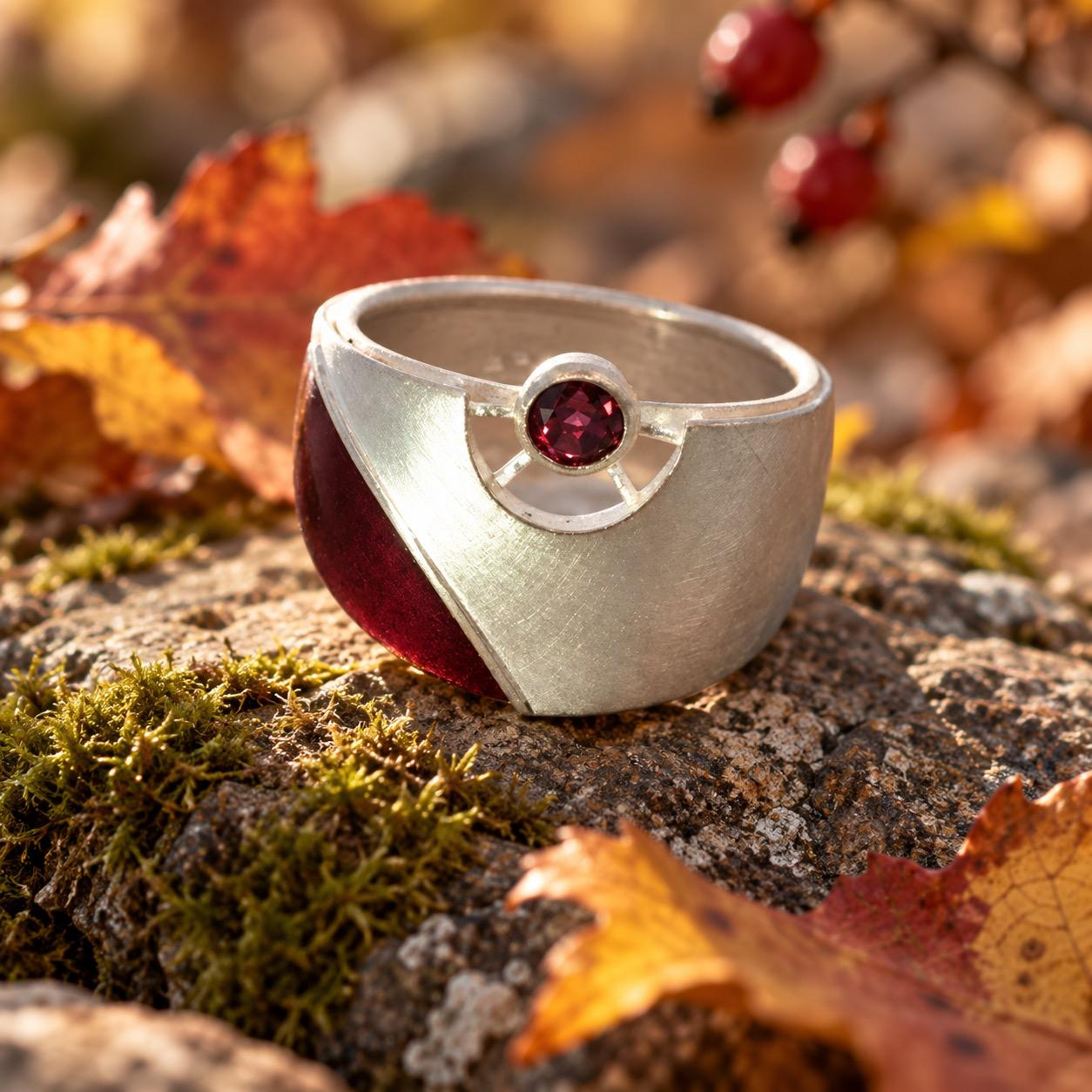 Ring Ag 925 Rhodolith/Feueremmaille