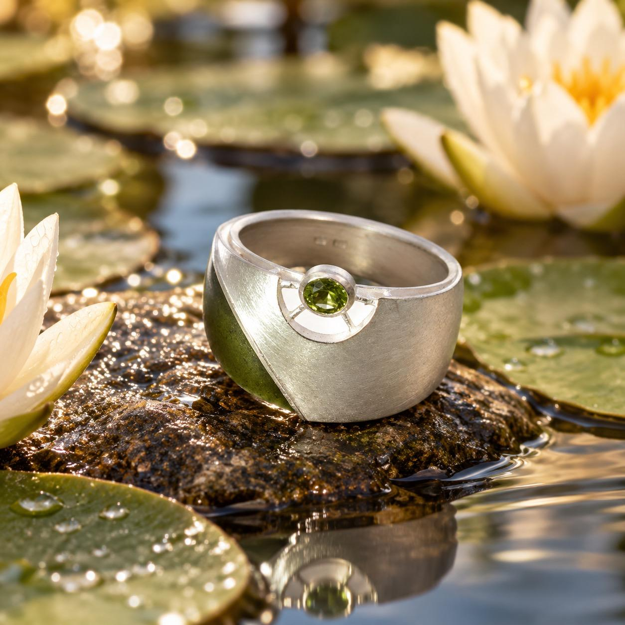 Ring Silber, Peridot, Feueremaille