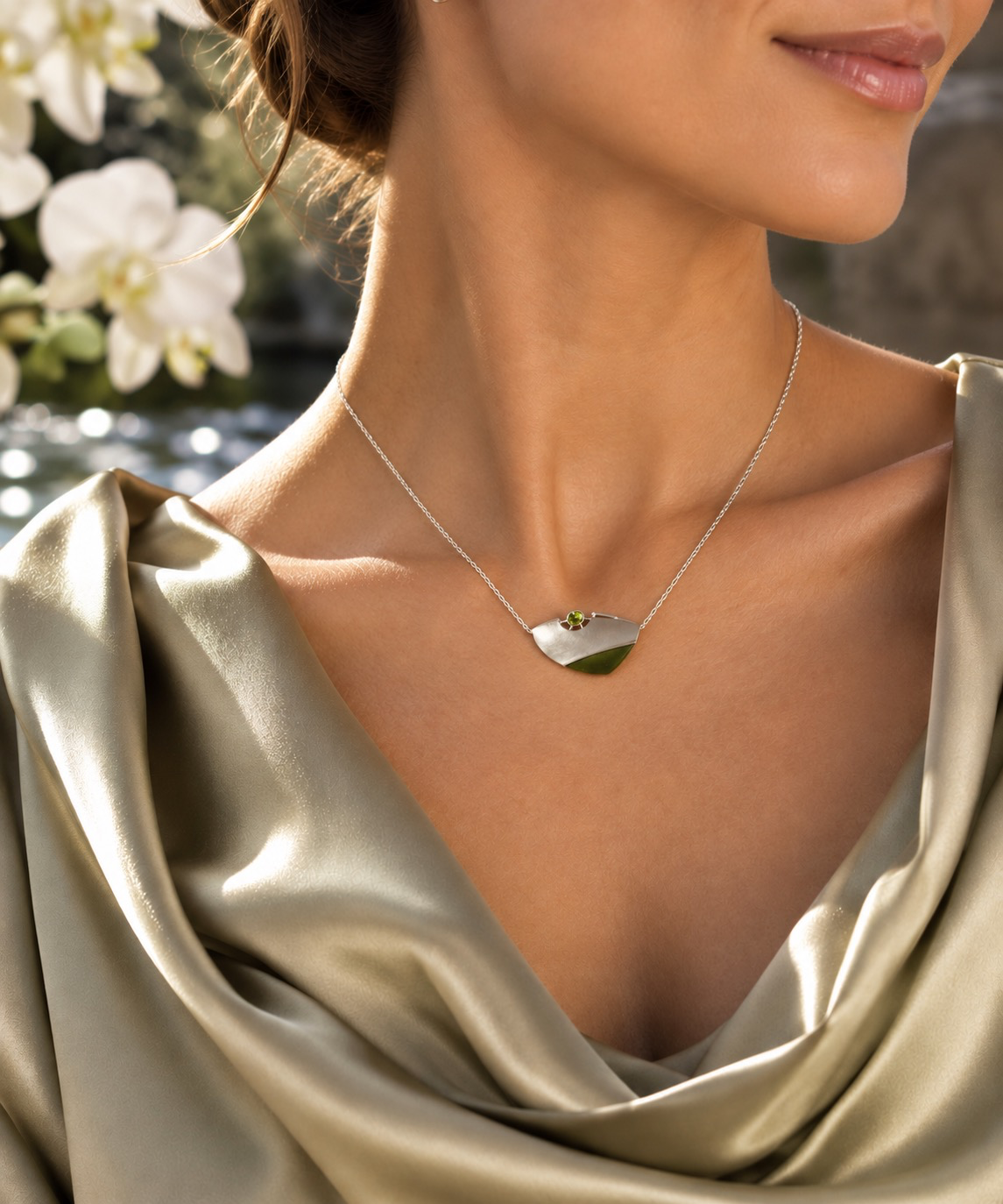 Collier Silber Peridot Feueremaille