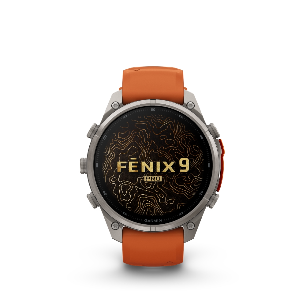 Garmin - Fenix 9 PRO INREACH 47MM, AMOLED, Sapphire, Titanium met siliconen band in Autumn Orange/Spark Orange - 010-04336-01