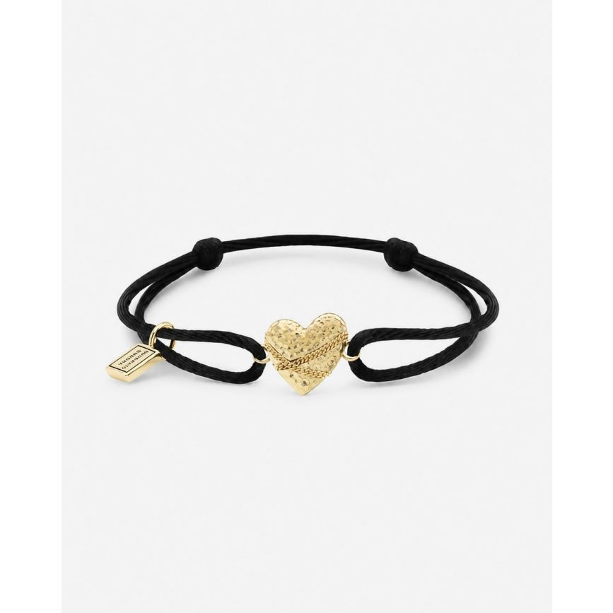 Cord Bracelet Heart Gold Vermeil Black