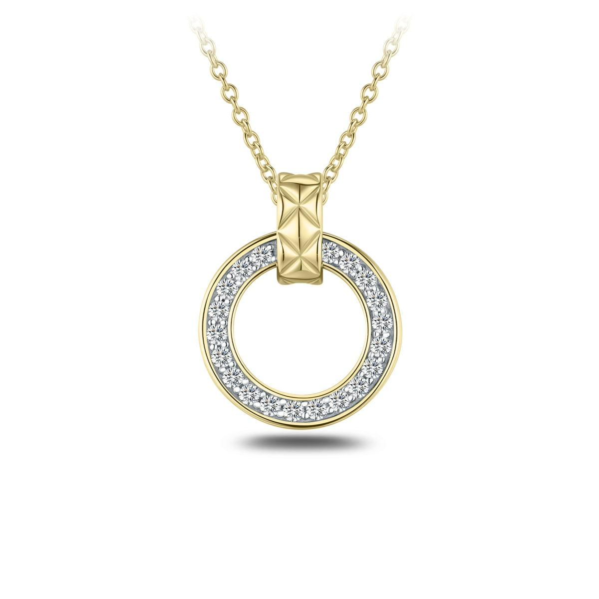 N1135Y-42+3. Gisser goudkleurige collier met hanger. Rond open model met zirkonia.
