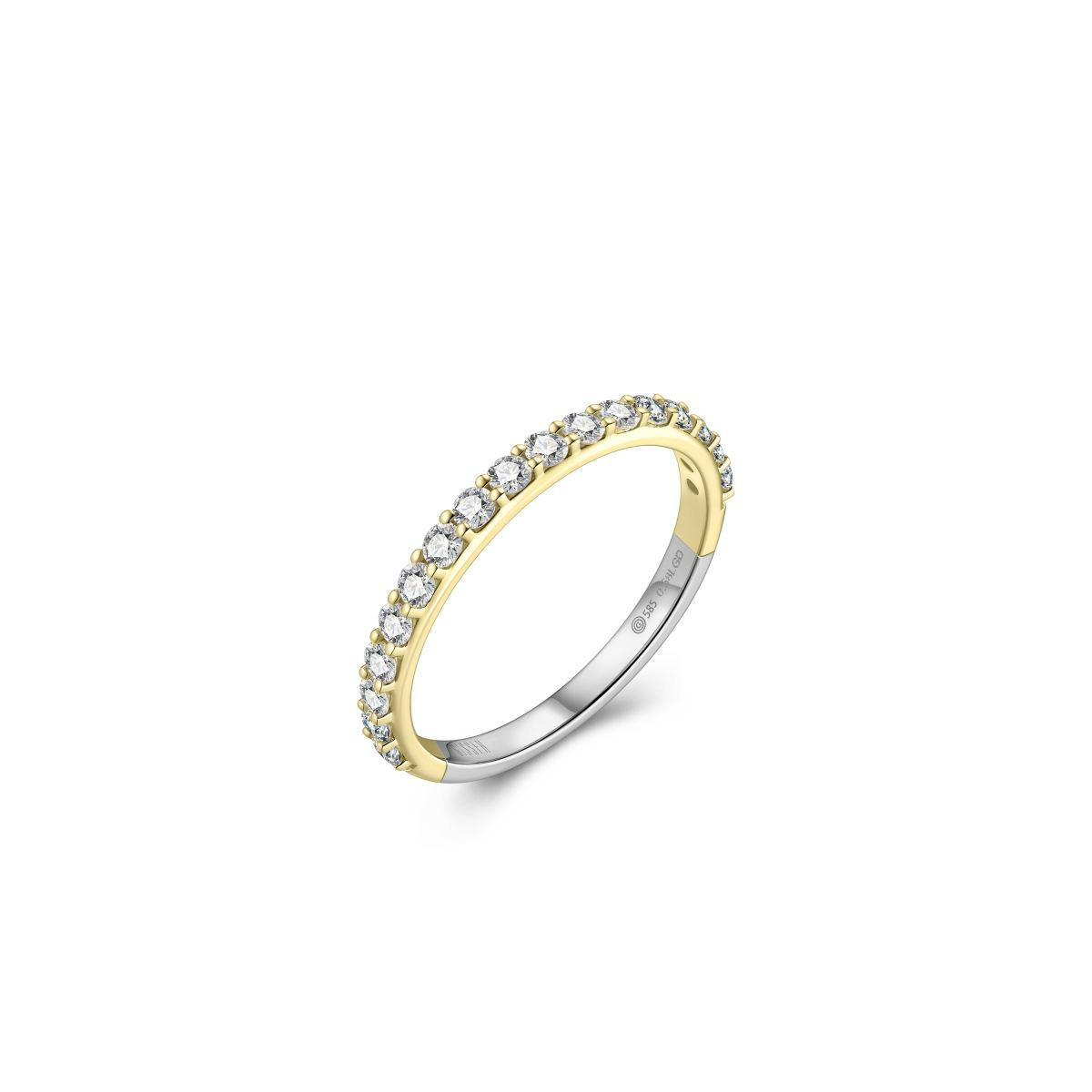 R503Y-56. Gisser goudkleurige ring.Alliance model met zirkonia. 