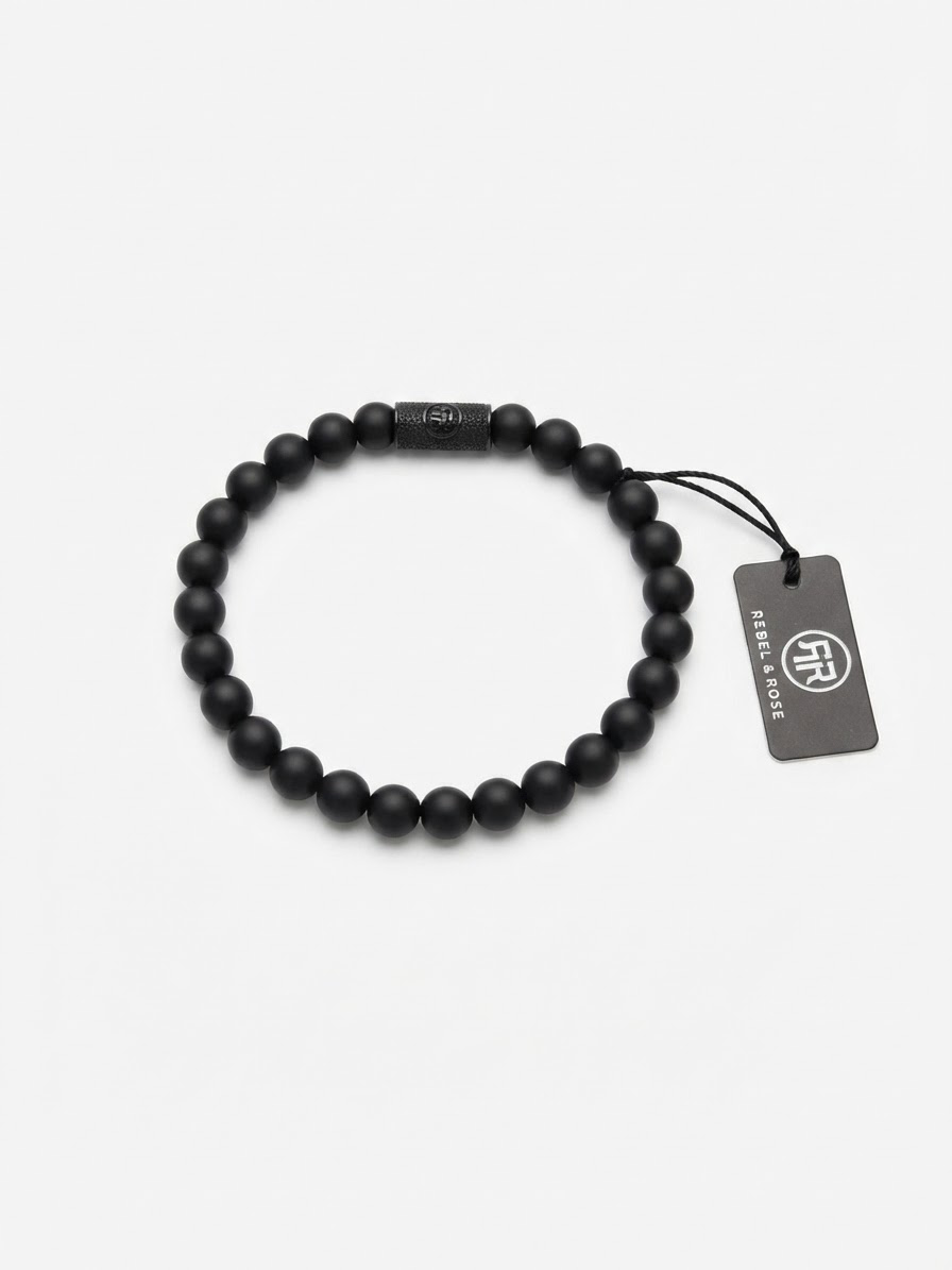 Zwarte armband op elastiek maat s