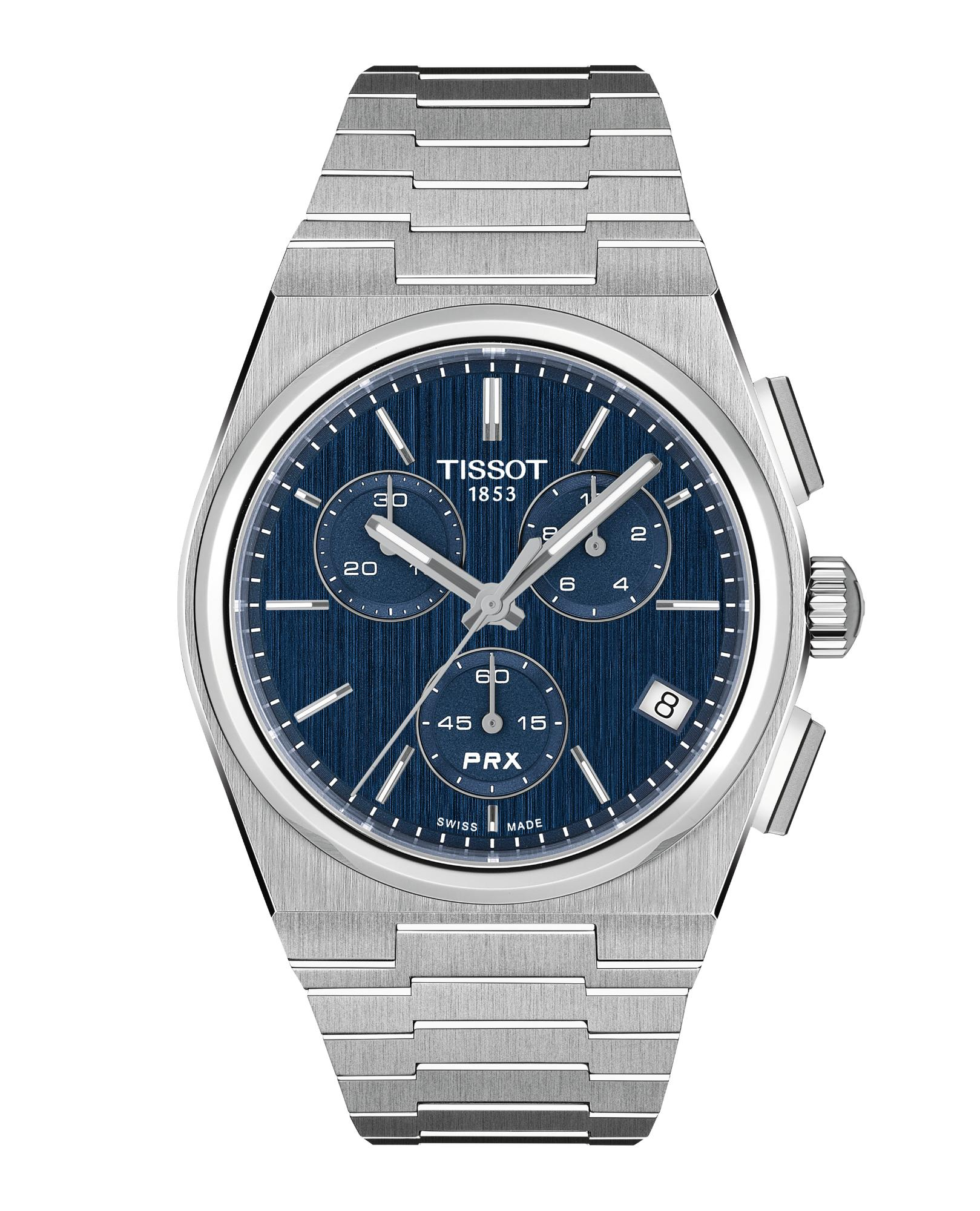 De Tissot PRX Chrono T1374171104100 is een horloge van topkwaliteit met de volgende eigenschappen: 41 mm roestvrijstalen kast met saffierglas, blauwe wijzerplaat met strepen, zilverkleurige roestvrijstalen armband, analoge tijdsaanduiding, automatische Zwitserse beweging en waterbestendigheid tot 10 ATM. Ideaal voor formele en zakelijke gelegenheden. Draag met een pak of nette outfit.