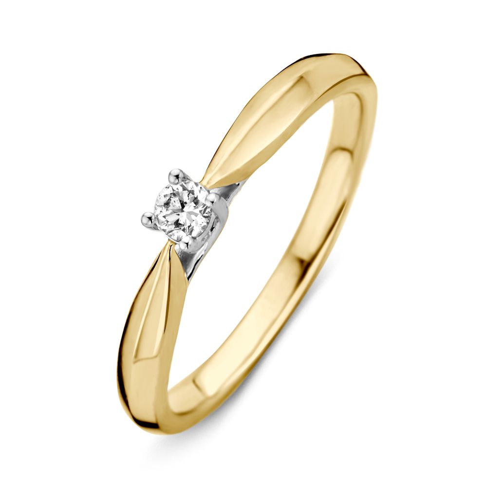 Excellent Jewelry bicolor gouden ring met briljant 0.09 crt. Maat 56