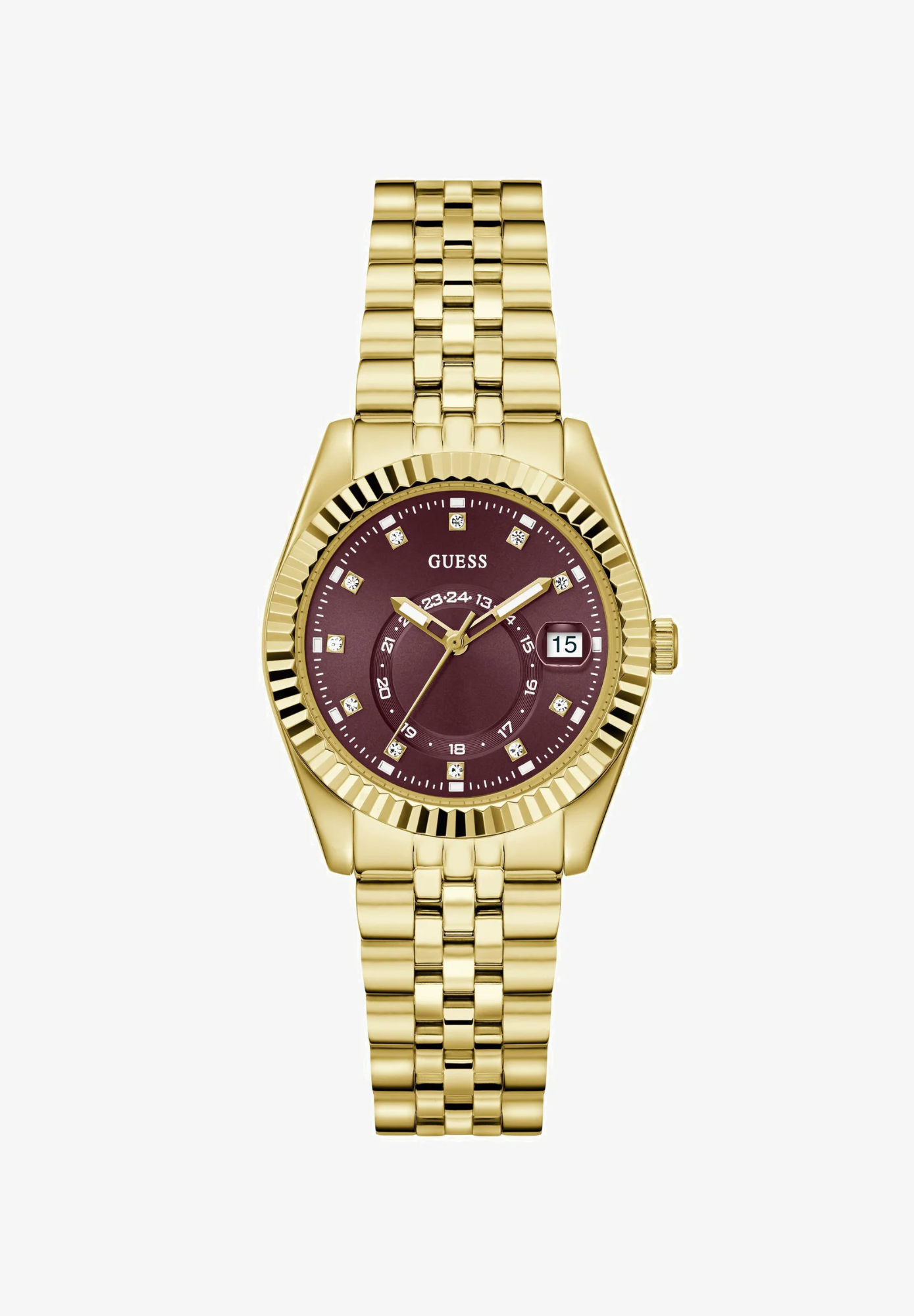 GUESS Jada goud bordeaux dameshorloge 34 mm | GW0936L2