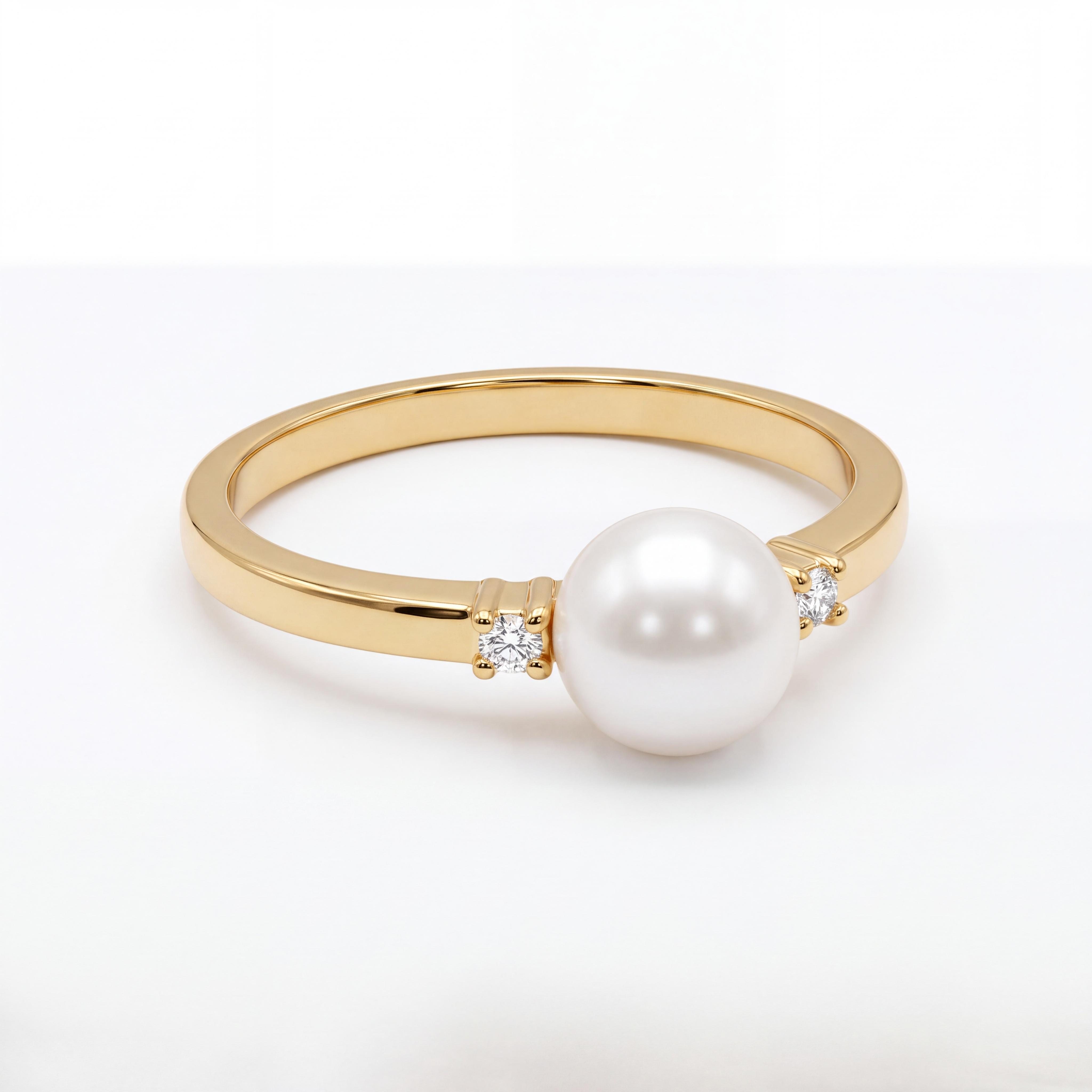 Voeg klassieke verfijning toe aan je sieradencollectie met deze adembenemende 14 karaat geelgouden parelring. In het hart van het ontwerp schittert een prachtige, ronde witte cultuurparel met een diepe, zachte glans.   Aan weerszijden van de parel bevindt zich een briljant geslepen diamant, subtiel gevat in een klassieke gouden pootjeszetting. Het contrast tussen het warme geelgoud, het fonkelende wit van de diamanten en de zachte glans van de parel maakt dit sieraad tot een tijdloze blikvanger. Perfect als elegant cadeau, gedenkwaardig jubileumsieraad of stijlvolle toevoeging aan je dagelijkse look.   Kom deze gouden parelring gerust bewonderen en passen in onze winkel aan de Heiligeweg 10 in het centrum van Amsterdam. Als ambachtelijke juwelier in Amsterdam adviseren wij je graag persoonlijk.
