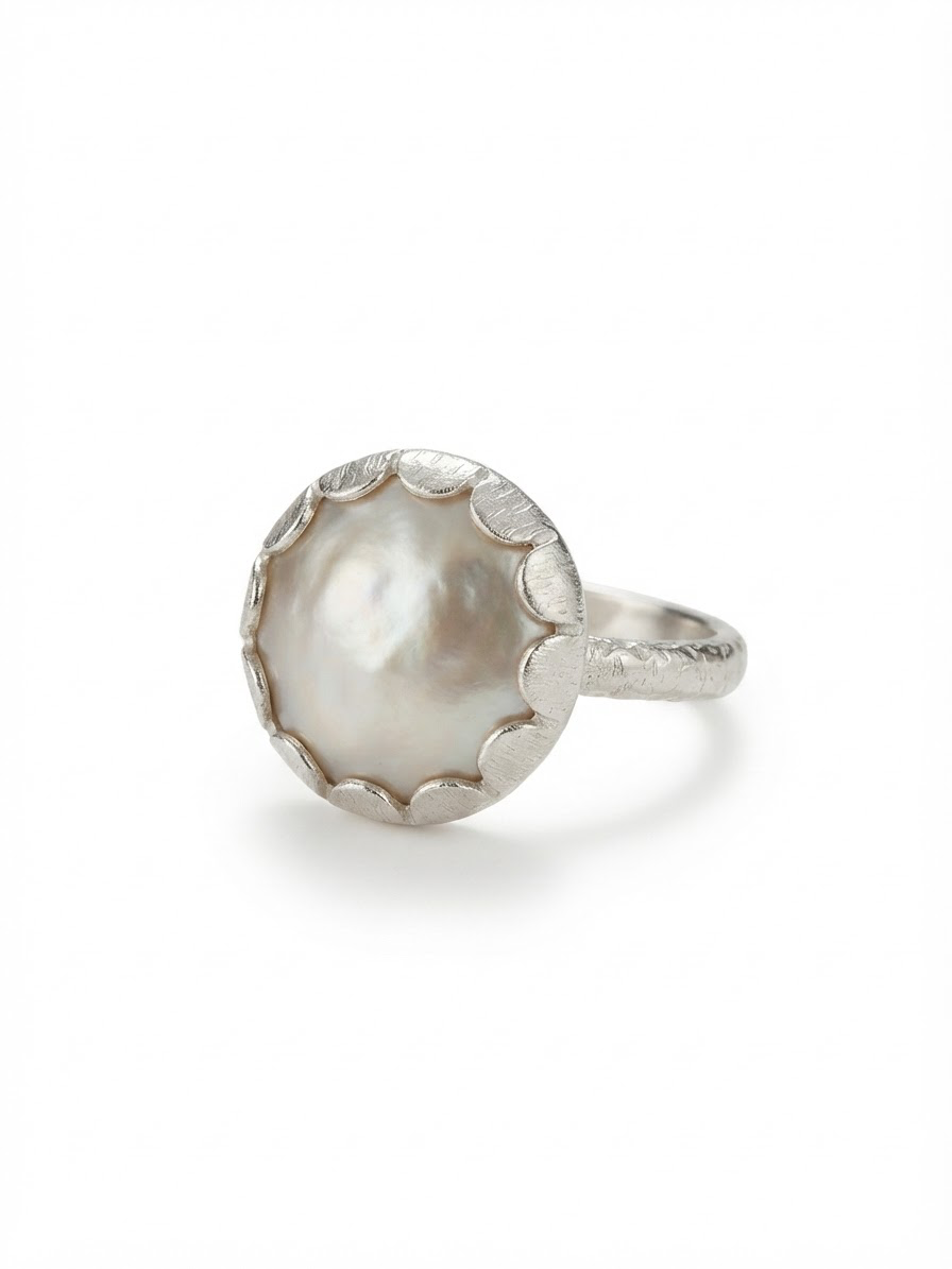Ring zilver power pearl