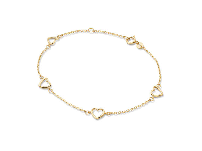 De Armband Open Hartjes, is een elegante gouden armband van 14 karaat (190mm) met hartjesontwerp. Perfect om alleen te dragen of te stapelen met andere armbanden voor een stijlvolle uitstraling. Een prachtig cadeau voor elke gelegenheid; draag hem bij zowel formele als casual outfits voor een verfijnde en modieuze look.