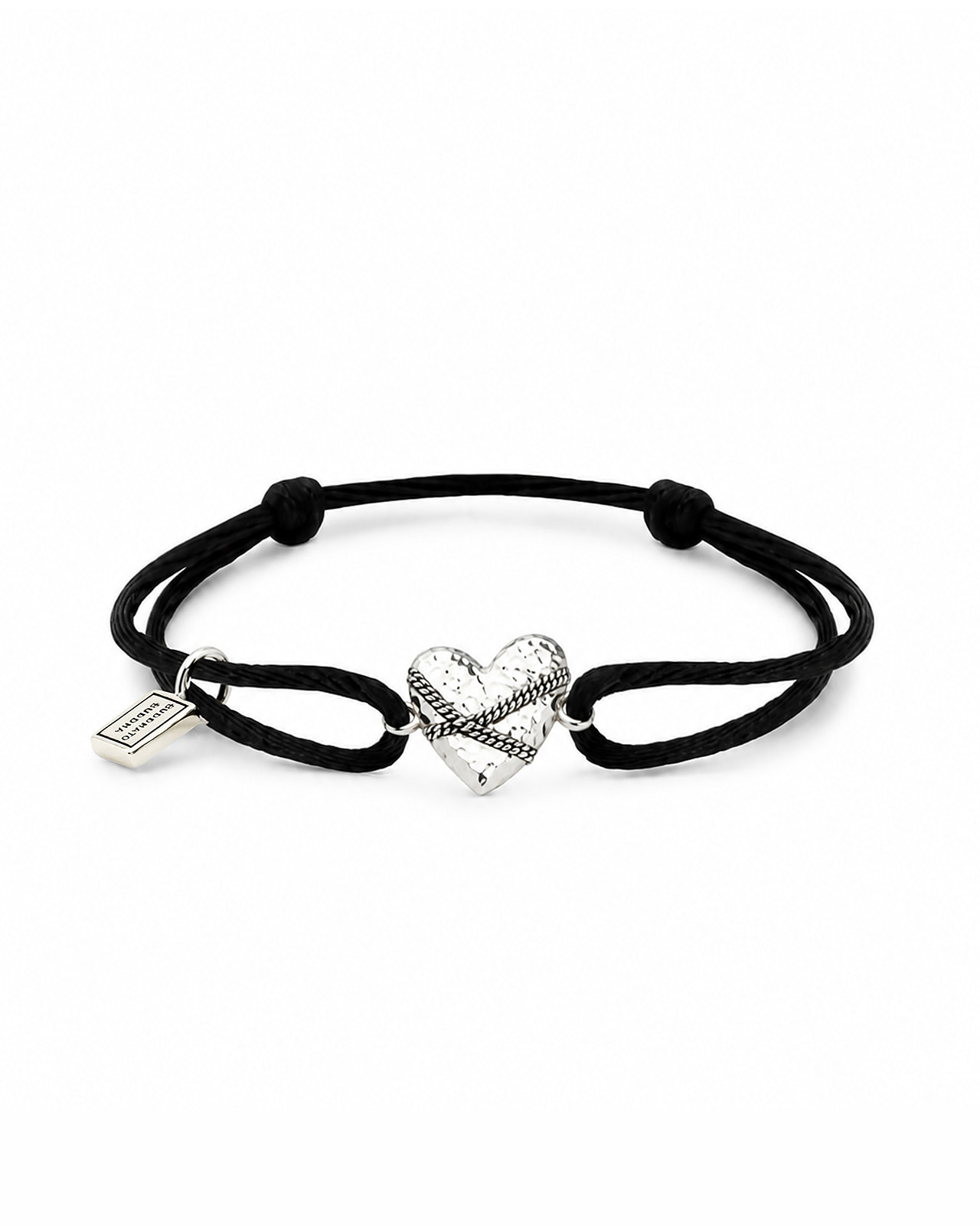 Cord Bracelet Heart Silver Black