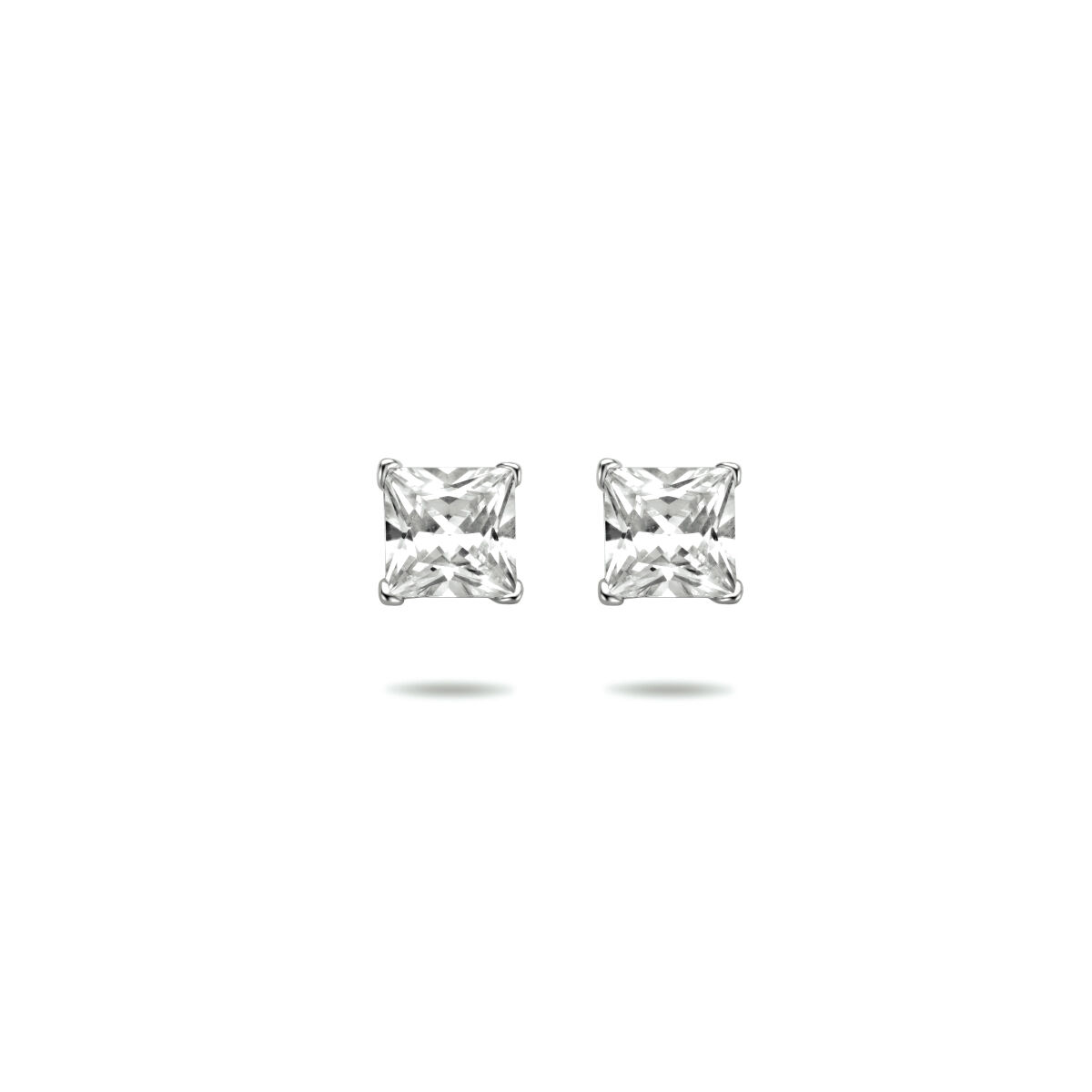 Vierkante zirconia oorsteker zilver 6 mm
