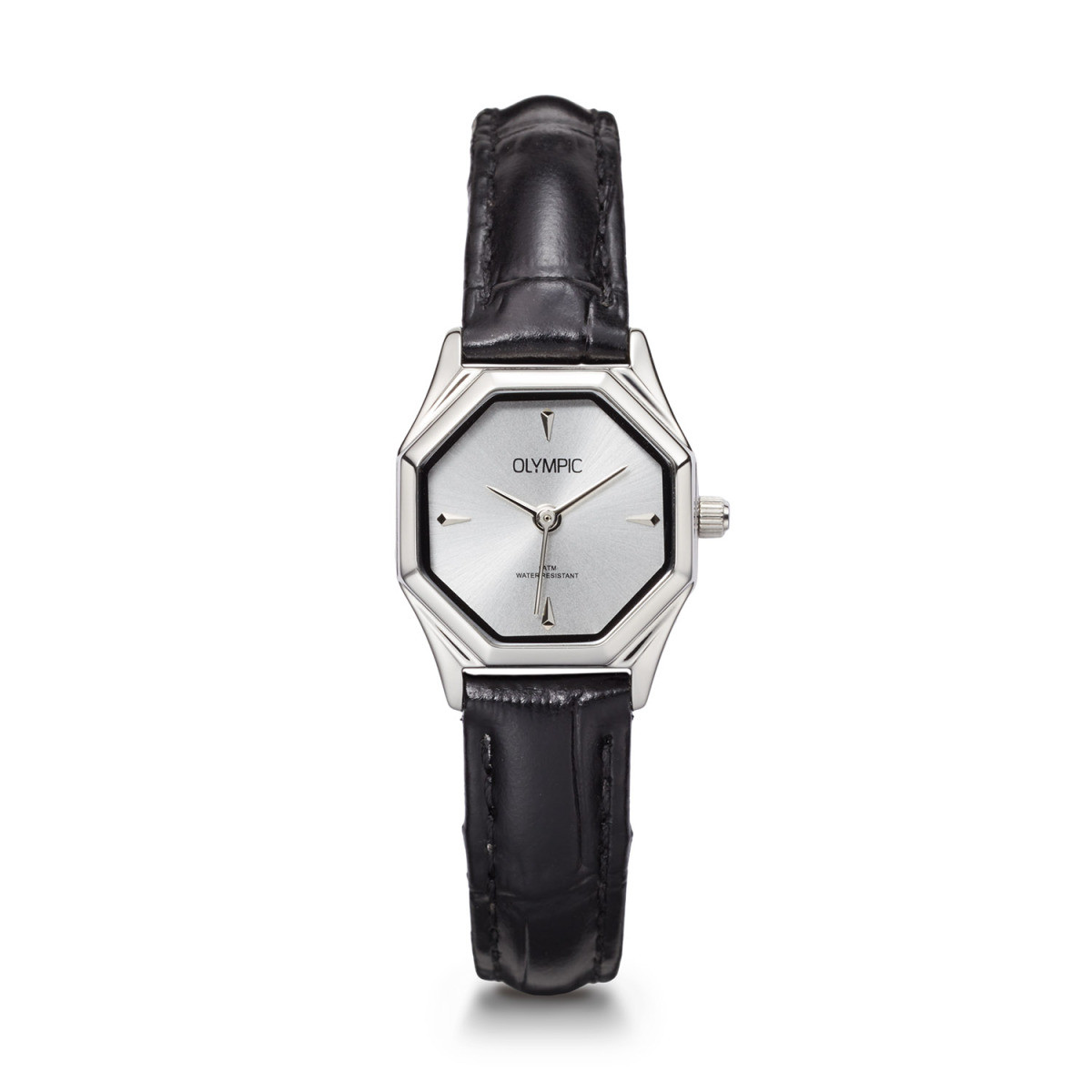 Staal dames horloge met zwart leren band type Noa