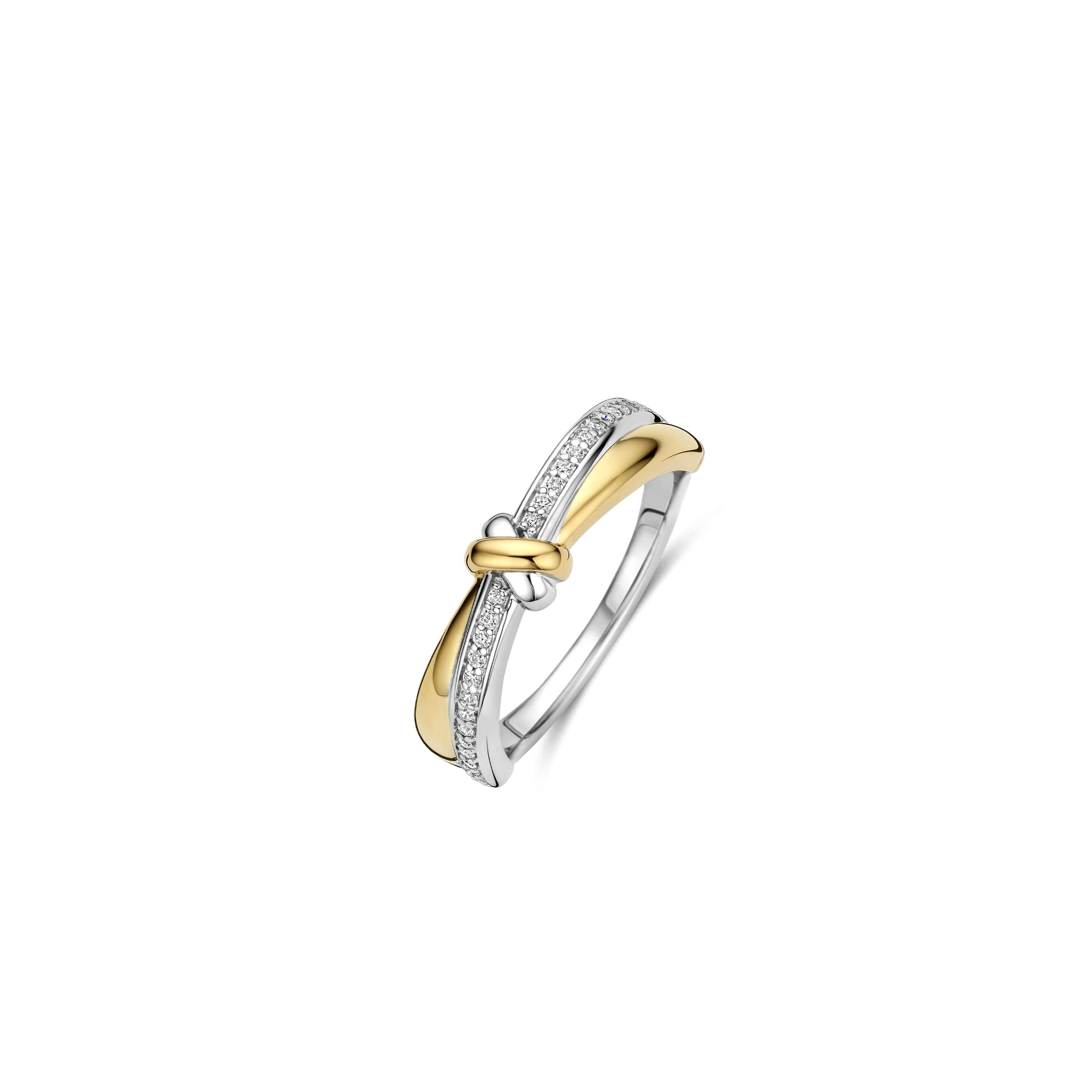 Ti Sento Milano - Zilveren damesring Contrast Knot Twisted Zirconia, deels verguld - 12443ZY/56