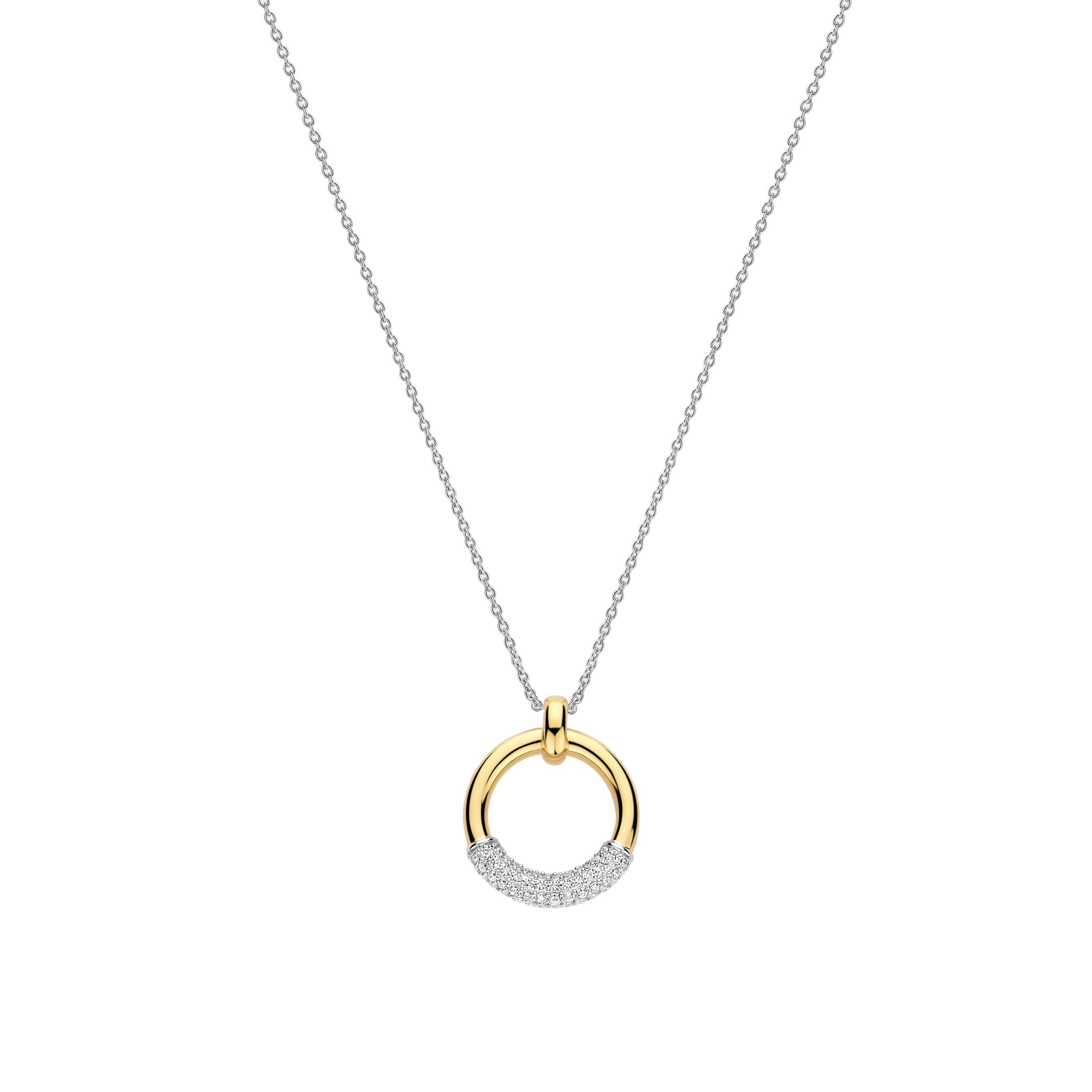 Ti Sento Milano - Zilveren collier met Modern Pav&eacute; hanger bezet met zirconia's, deels verguld, incl. zilveren collier met verstelbare lengte 38/48cm - 34133ZY/42