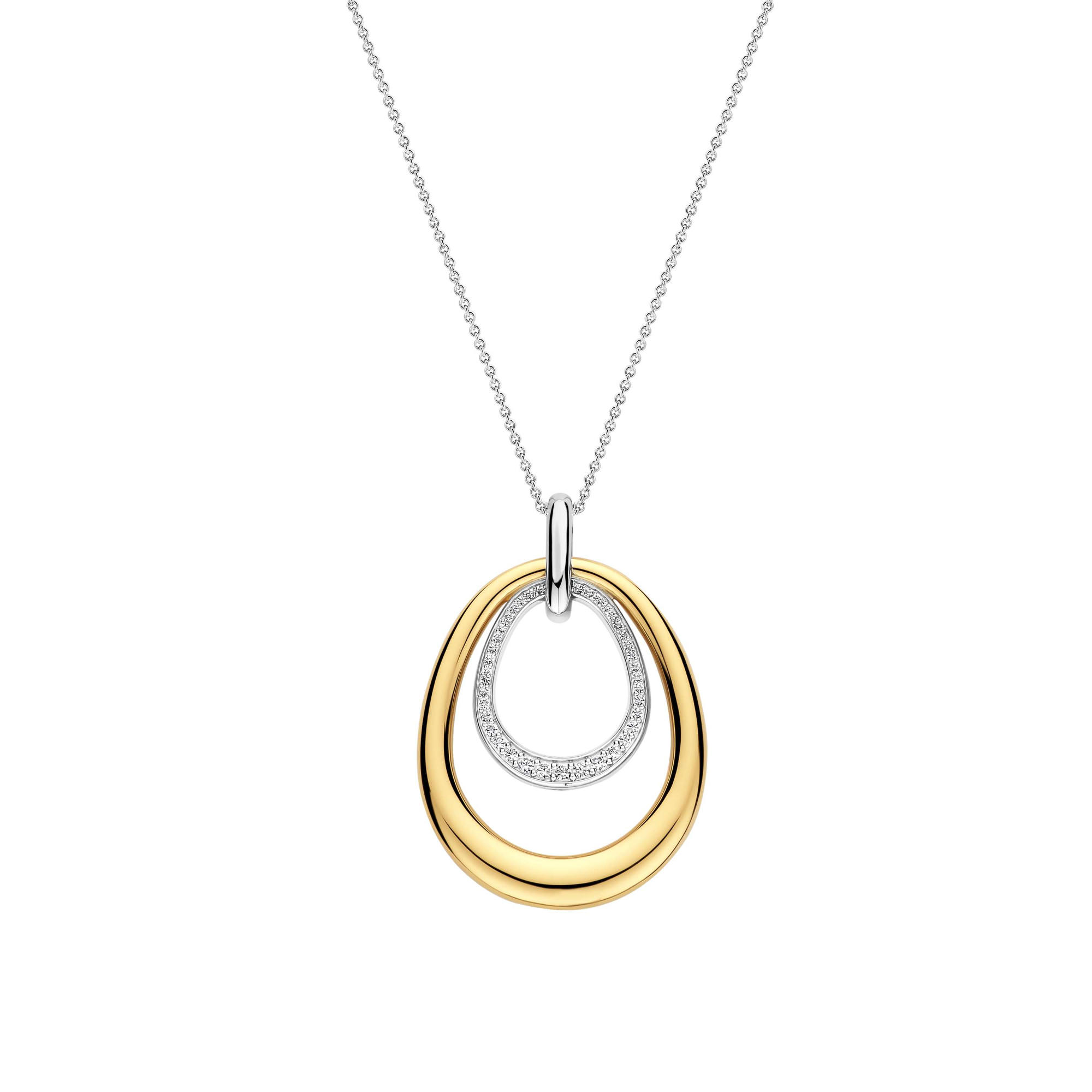 Ti Sento Milano - Zilveren collier met Organic Double Drop hanger bezet met zirconia's, deels verguld, incl. zilveren collier met verstelbare lengte 38/48cm - 34140ZY/42