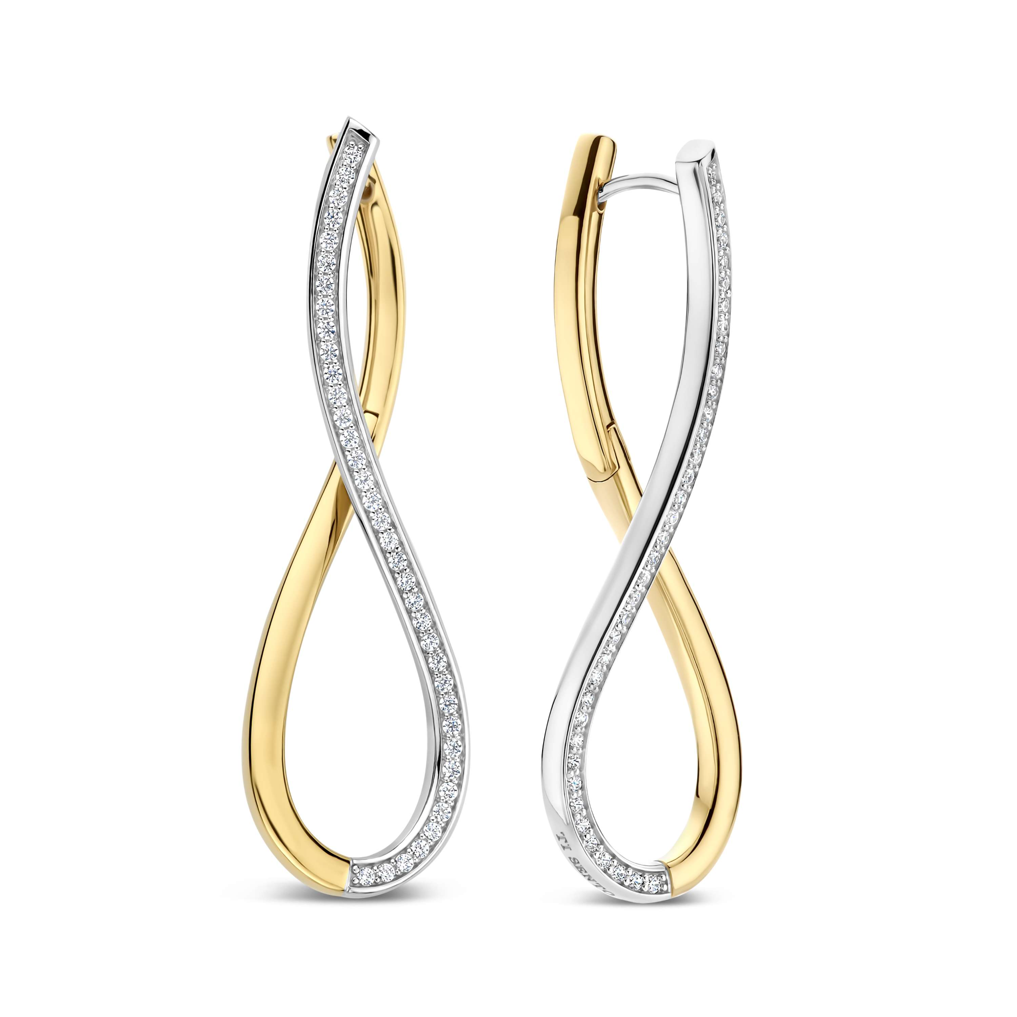Ti Sento Milano - Zilveren klapcreolen bezet met zirconia's, deels verguld, 45x14mm - 78086ZY