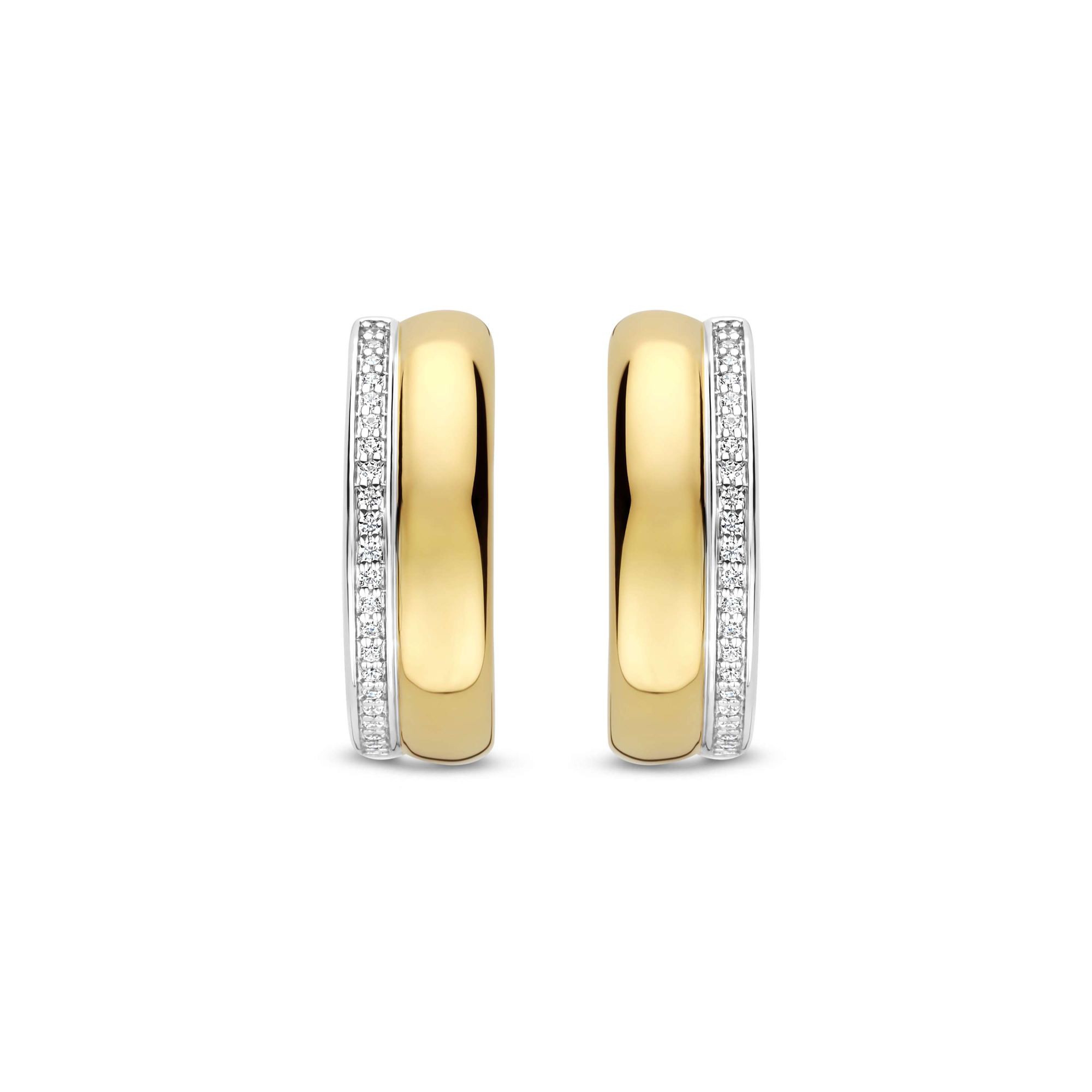 Ti Sento Milano - Zilveren klapcreolen, Bold Hoops, deels verguld en bezet met zirconia's, 19.5x6mm - 78102ZY