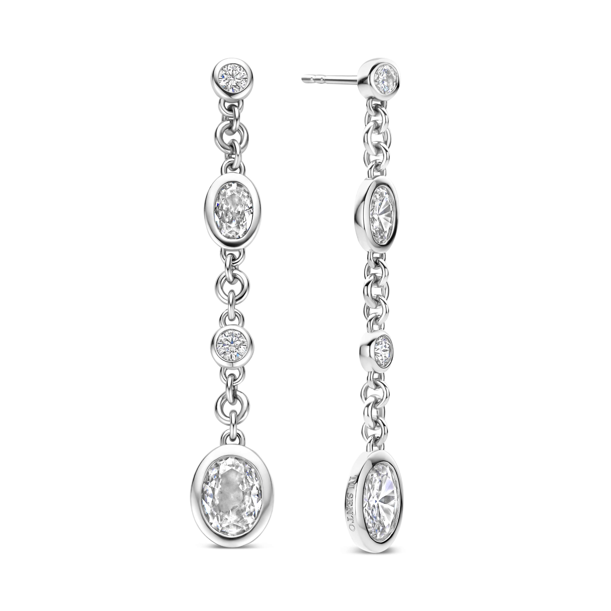 Ti Sento Milano - Zilveren oorhangers met zirconia's, Ovale Zirkonia Oorbellen, 48.5x9.5mm - 78104ZI