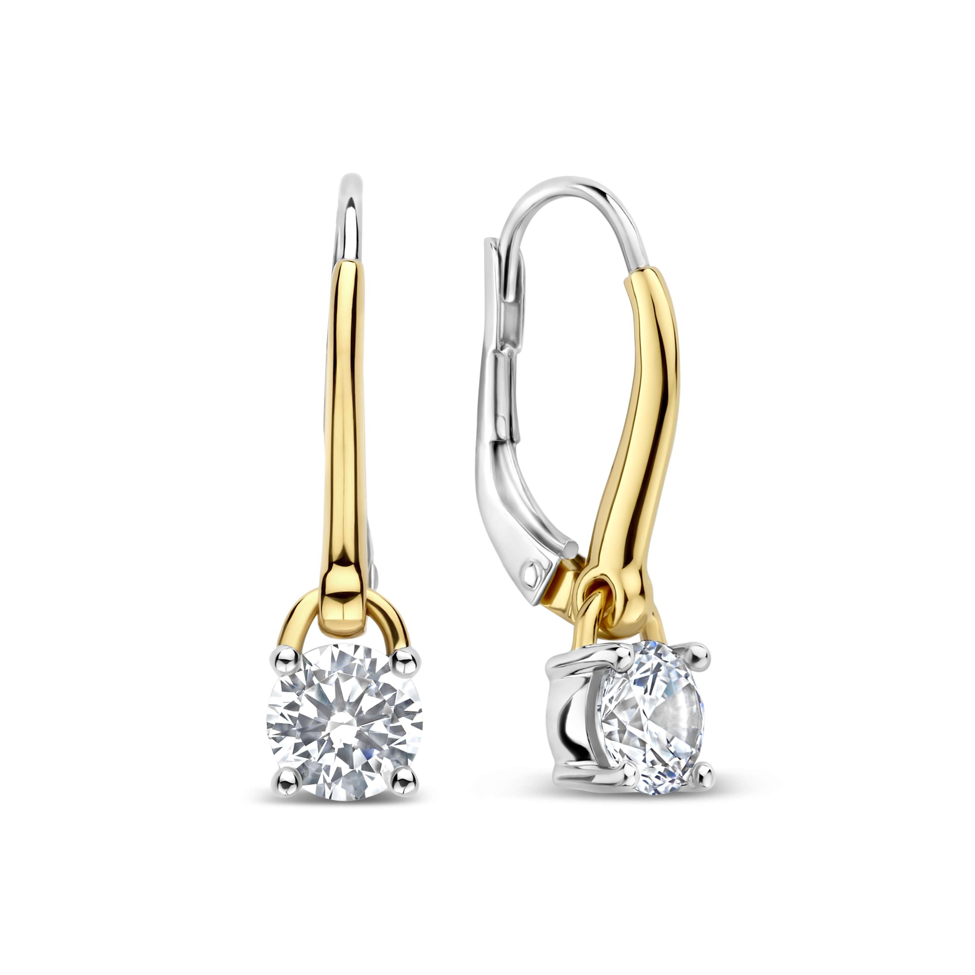 Ti Sento Milano - Zilveren oorhangers, Vierkante Zirkonia Hoops, deels verguld, 23x6mm - 78106ZY