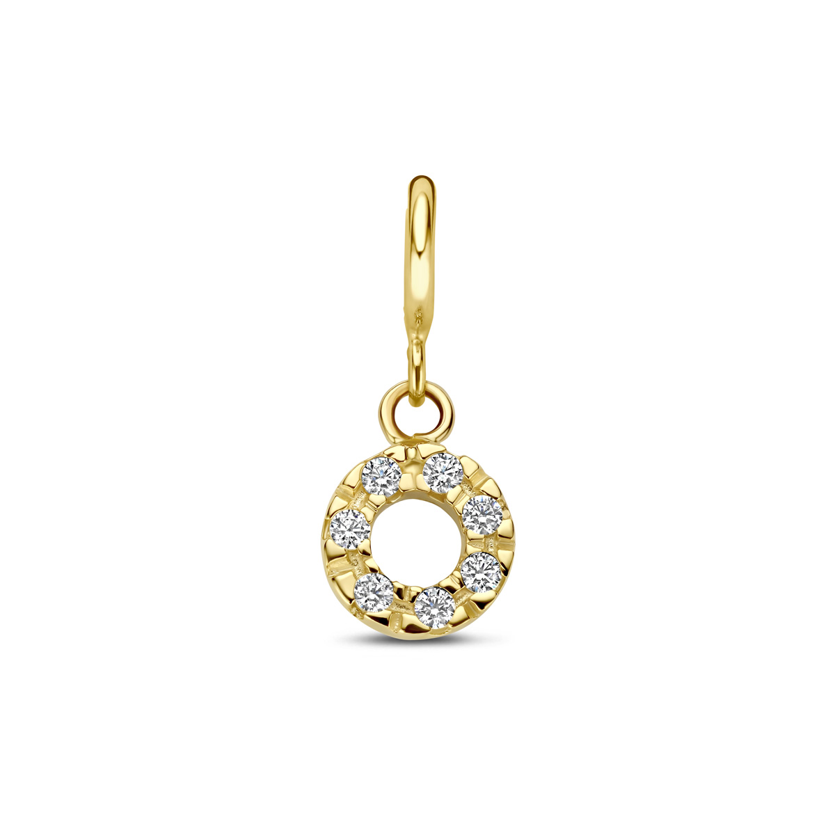 9k Geelkleurig slotbedel met zirkonia. De bedel heeft een diameter van 6mm.