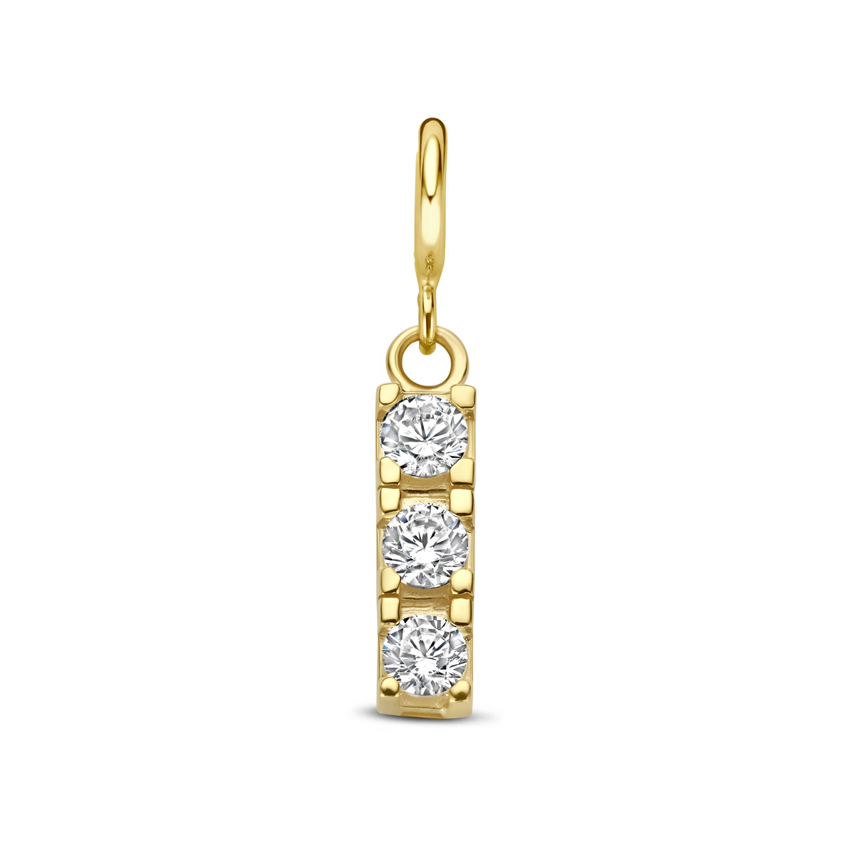 9k Geelkleurig slotbedel met zirkonia. De hanger heeft een hoogte van 9.5mm excl. oogje.