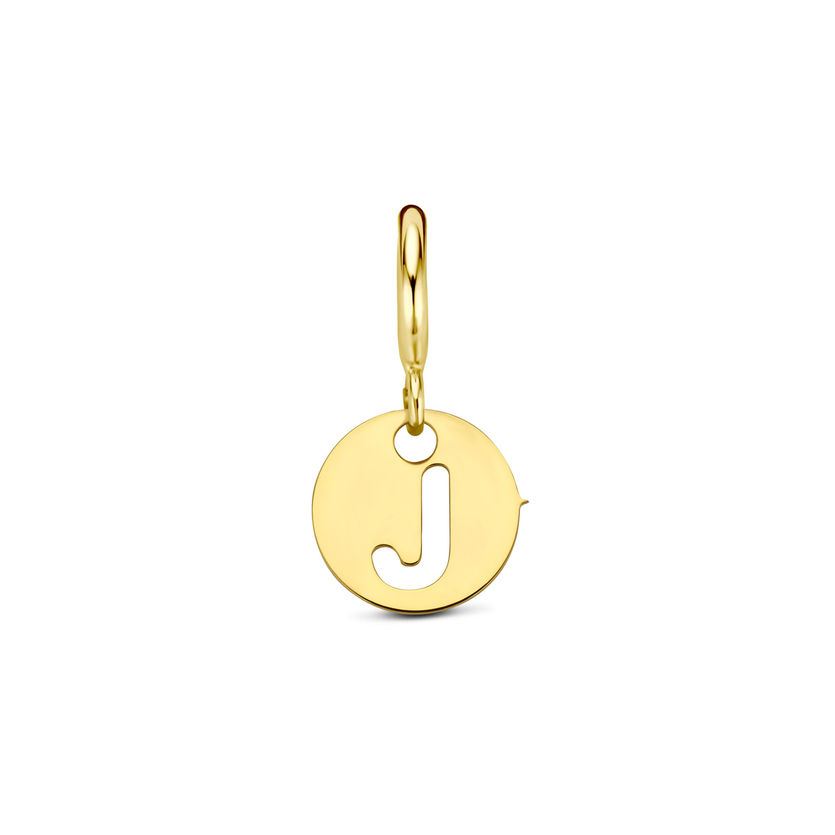 9k Geelkleurig slotbedel met letter. De hanger heeft een diameter van 7mm.